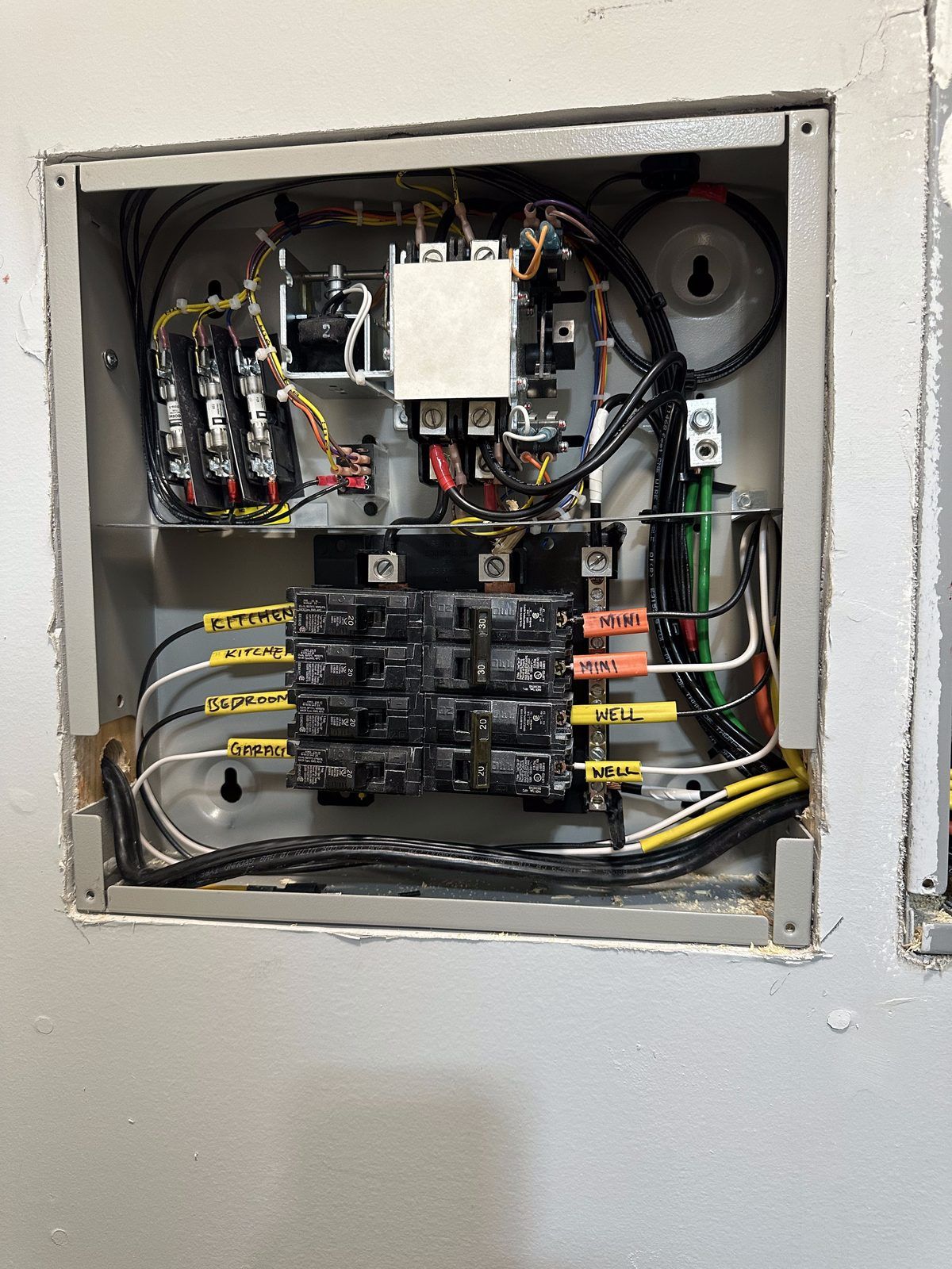 Automatic transfer switch wired with labeled generator circuits